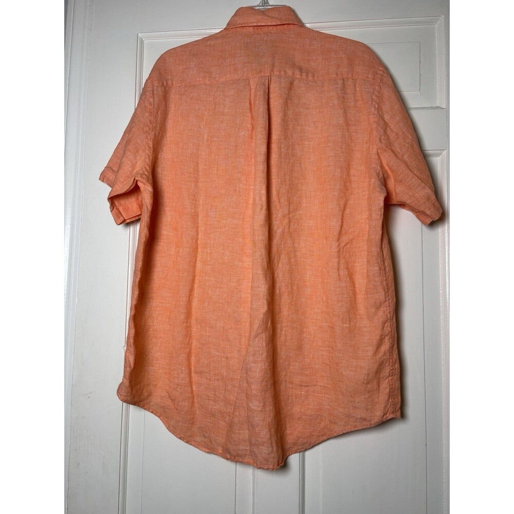 Brooks Brothers Orange Men’s M Irish Linen Short Slv Button Shirt - Picture 4 of 6